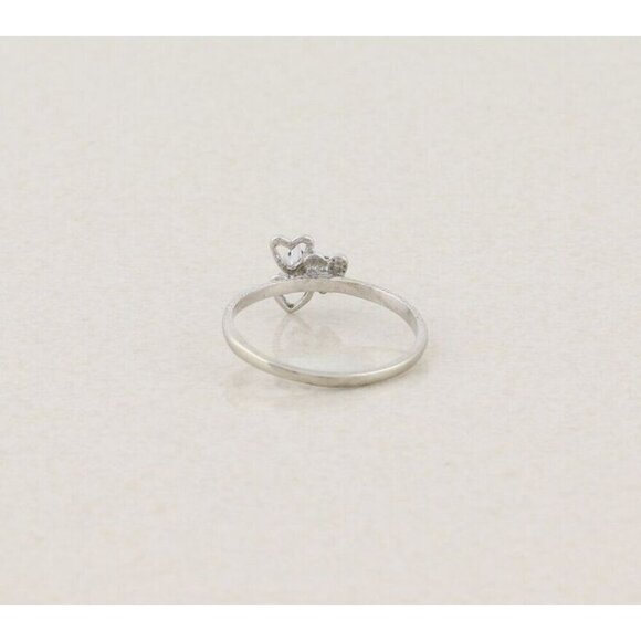 14k White Gold Heart Ring Blue Cubic Zirconia High Setting Size 6 1/4 - Picture 8 of 8